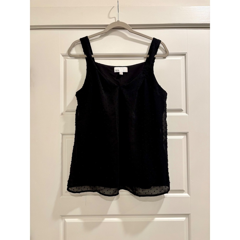 Nordstrom Rack Womens Black Swiss Dot Sleeveless V-Neck Tank Top Size Medium